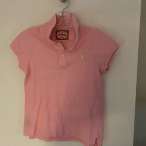 POLO RALPH LAUREN pink golf shirt yellow pony large 13/14 - Picture 1 of 4
